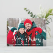 Modern Fun Calligraphy Couple Photo Kerstmis Feestdagenkaart (Staand voorkant)