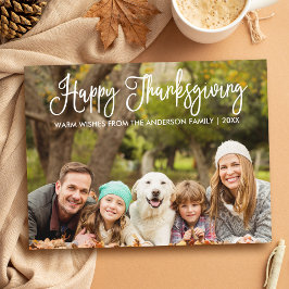 Modern Fun Calligraphy Family Photo Thanksgiving Briefkaart