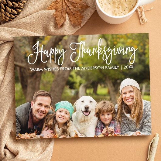Modern Fun Calligraphy Family Photo Thanksgiving Briefkaart