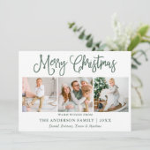 Modern Fun Calligraphy Foto Sage Green Kerstmis Feestdagenkaart (Staand voorkant)