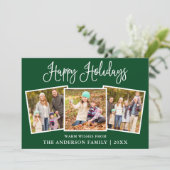 Modern Fun Calligraphy Green 3 Foto Feestdagenkaart (Staand voorkant)