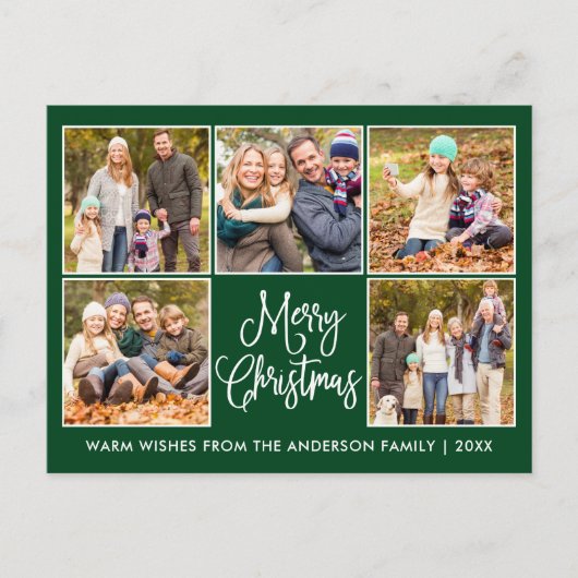 Modern Fun Calligraphy Green 5 Fotokerstmis Briefkaart (Voorkant)