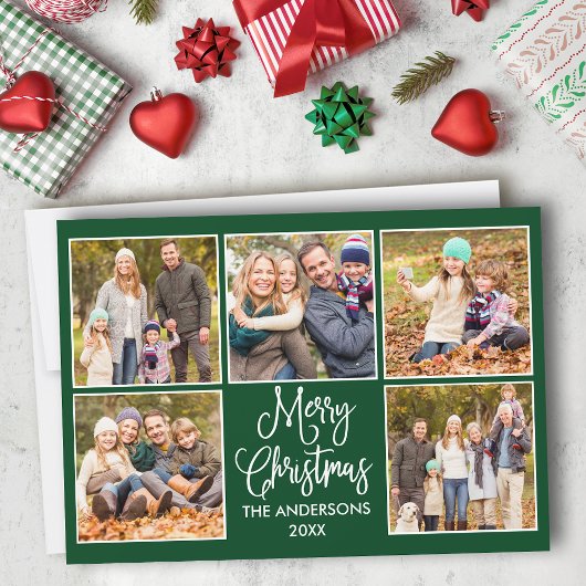 Modern Fun Calligraphy Green 5 Fotokerstmis Feestdagenkaart