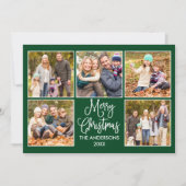 Modern Fun Calligraphy Green 5 Fotokerstmis Feestdagenkaart (Voorkant)