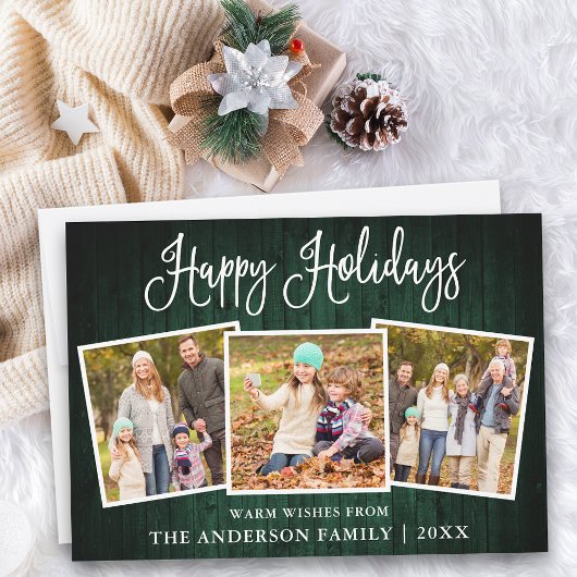 Modern Fun Calligraphy Green Wood 3 Foto Feestdagenkaart