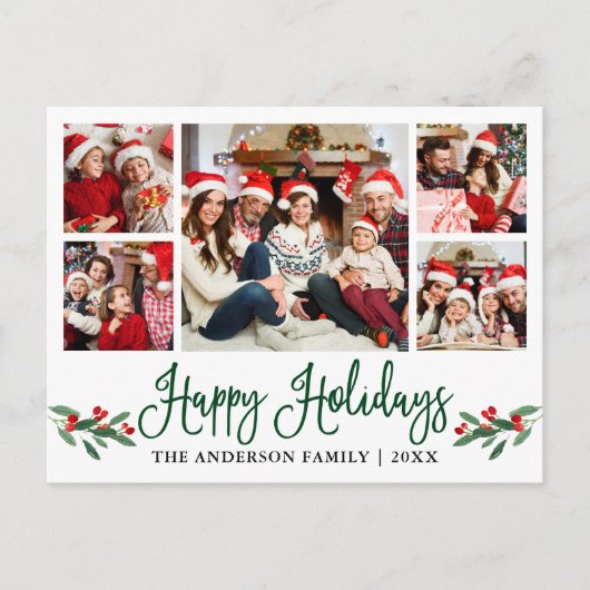Modern Fun Calligraphy Holly 5 Photo Holiday Briefkaart (Voorkant)