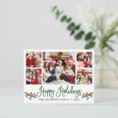 Modern Fun Calligraphy Holly 5 Photo Holiday Briefkaart (Staand voorkant)