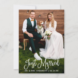Modern Fun Calligraphy Just Married Weduwfoto Aankondiging