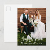 Modern Fun Calligraphy Just Married Weduwfoto Briefkaart (Voorkant / Achterkant)