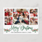 Modern Fun Calligraphy kerst Holly 5 Foto Briefkaart (Voorkant)