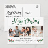 Modern Fun Calligraphy KerstHolly 3 Foto Briefkaart (Voorkant / Achterkant)