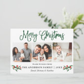Modern Fun Calligraphy KerstHolly 3 Foto Feestdagenkaart (Staand voorkant)