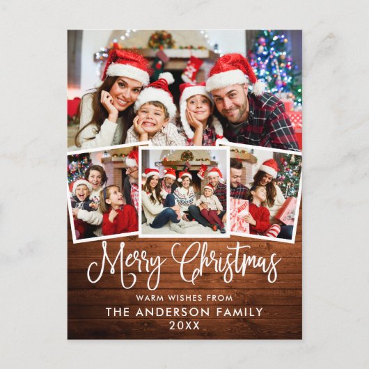 Modern Fun Calligraphy Kersthout 4 Foto Briefkaart (Voorkant)