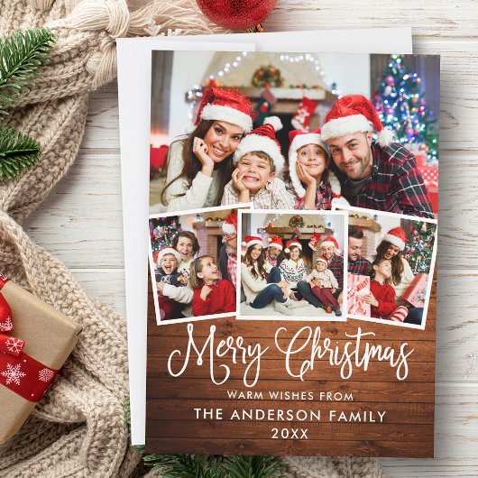 Modern Fun Calligraphy Kersthout 4 Foto Feestdagenkaart