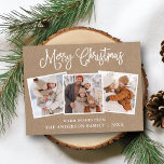 Modern Fun Calligraphy kerstkraft 3 Foto's Briefkaart<br><div class="desc">Modern Fun Calligraphy Script Merry Kerstmis 3 Photo Kraft Holiday Briefkaart</div>