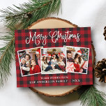 Modern Fun Calligraphy Kerstmis 3 Foto's geplakt Briefkaart<br><div class="desc">Modern Fun Calligraphy Script Merry Kerstmis 3 Photo Holiday Briefkaart - Red Pset</div>