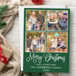 Modern Fun Calligraphy Kerstmis 4 Foto's Green Feestdagenkaart<br><div class="desc">Modern Fun Calligraphy Script Merry Kerstmis 4 Fotoserie Holiday Card - Forest Green Background</div>
