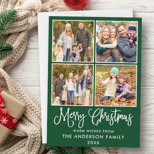 Modern Fun Calligraphy Kerstmis 4 Foto's Green Feestdagenkaart