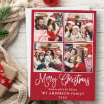 Modern Fun Calligraphy Kerstmis 4 Photos Red Feestdagenkaart<br><div class="desc">Modern Fun Calligraphy Script Merry Kerstmis 4 Photo Holiday Card - Rood</div>