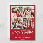 Modern Fun Calligraphy Kerstmis 4 Photos Red Feestdagenkaart (Voorkant)
