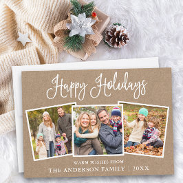 Modern Fun Calligraphy Kraft 3 Photos Feestdagenkaart