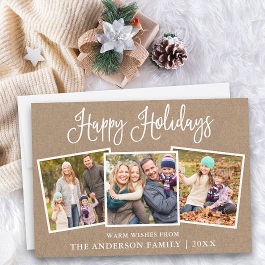 Modern Fun Calligraphy Kraft 3 Photos Feestdagenkaart