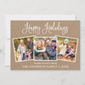 Modern Fun Calligraphy Kraft 3 Photos Feestdagenkaart (Voorkant)