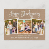 Modern Fun Calligraphy Kraft 3 Photos Thanksgiving Briefkaart (Voorkant)