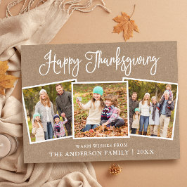 Modern Fun Calligraphy Kraft 3 Photos Thanksgiving Briefkaart