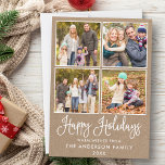 Modern Fun Calligraphy Kraft 4 Photos Feestdagenkaart<br><div class="desc">Modern Fun Calligraphy Script 4 Photo Kraft Family Holiday Card</div>