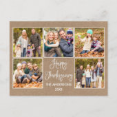 Modern Fun Calligraphy Kraft 5 Photo Thanksgiving Briefkaart (Voorkant)