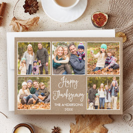Modern Fun Calligraphy Kraft 5 Photo Thanksgiving Feestdagenkaart