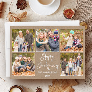 Modern Fun Calligraphy Kraft 5 Photo Thanksgiving Feestdagenkaart