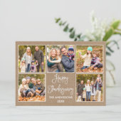 Modern Fun Calligraphy Kraft 5 Photo Thanksgiving Feestdagenkaart (Staand voorkant)