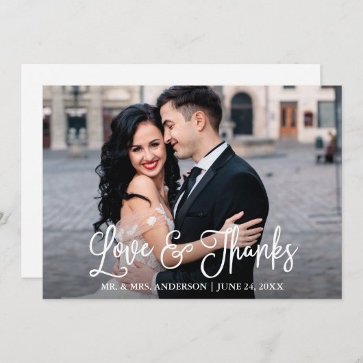 Modern Fun Calligraphy Love and Bedankt Wedding (Voorkant / Achterkant)