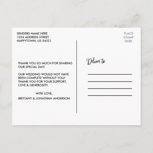 Modern Fun Calligraphy Love and Bedankt Wedding Briefkaart (Achterkant)