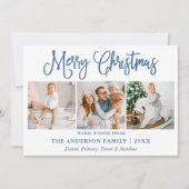 Modern Fun Calligraphy Photo Dusty Blue Kerstmis Feestdagenkaart (Voorkant)