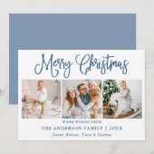 Modern Fun Calligraphy Photo Dusty Blue Kerstmis Feestdagenkaart (Voorkant / Achterkant)