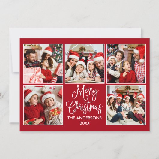 Modern Fun Calligraphy Red 5 Feestdagenkaart (Voorkant)