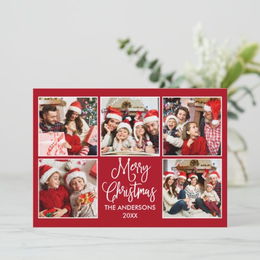 Modern Fun Calligraphy Red 5 Feestdagenkaart (Staand voorkant)