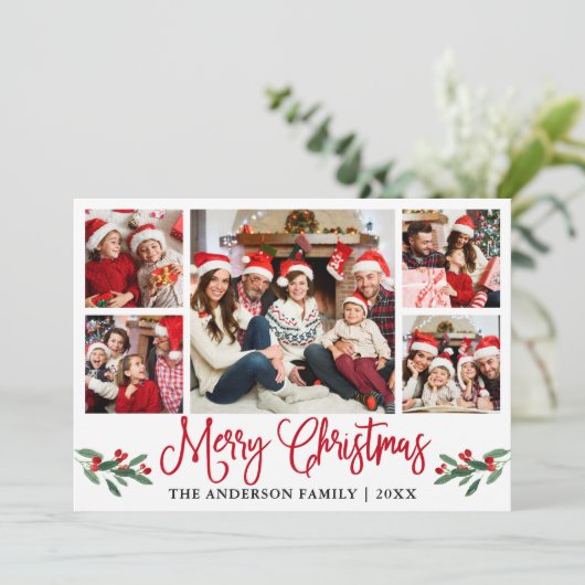 Modern Fun Calligraphy Red 5 Feestdagenkaart (Staand voorkant)