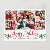 Modern Fun Calligraphy Red Holly 5 Photo Holiday Briefkaart (Voorkant)
