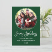 Modern Fun Calligraphy Round Photo Lijst Green Feestdagenkaart (Staand voorkant)