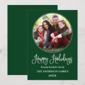 Modern Fun Calligraphy Round Photo Lijst Green Feestdagenkaart (Voorkant / Achterkant)