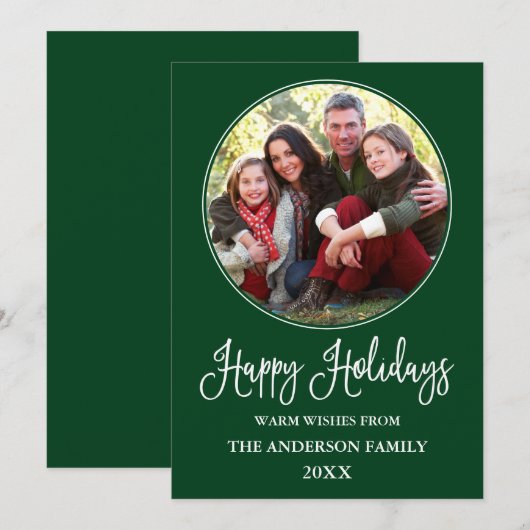 Modern Fun Calligraphy Round Photo Lijst Green Feestdagenkaart (Voorkant / Achterkant)