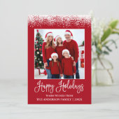Modern Fun Calligraphy Snow Topped Photo Red Feestdagenkaart (Staand voorkant)