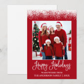 Modern Fun Calligraphy Snow Topped Photo Red Feestdagenkaart (Voorkant / Achterkant)