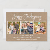 Modern Fun Calligraphy Thanksgiving 3 Photo Kraft Feestdagenkaart (Voorkant)