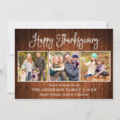 Modern Fun Calligraphy Thanksgiving 3 Photo Wood Feestdagenkaart (Voorkant)