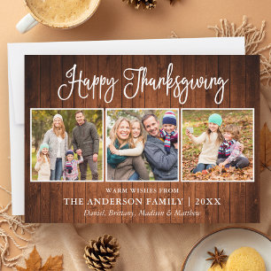 Modern Fun Calligraphy Thanksgiving 3 Photo Wood Feestdagenkaart